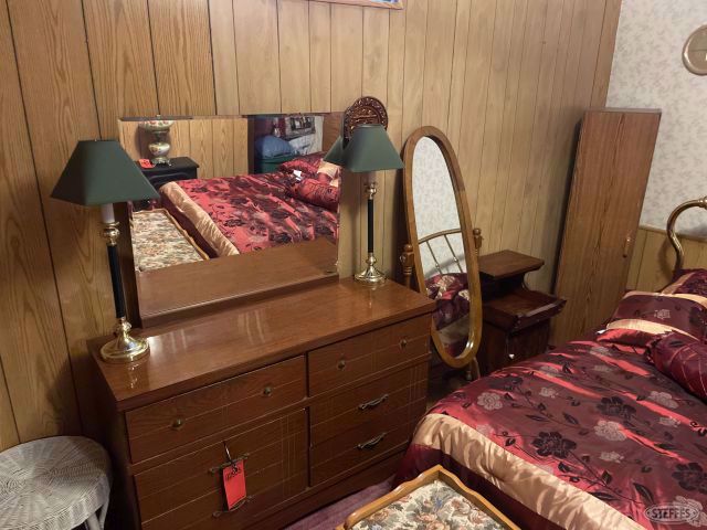 Dresser, mirror, bed stand, & mini closet, #2955